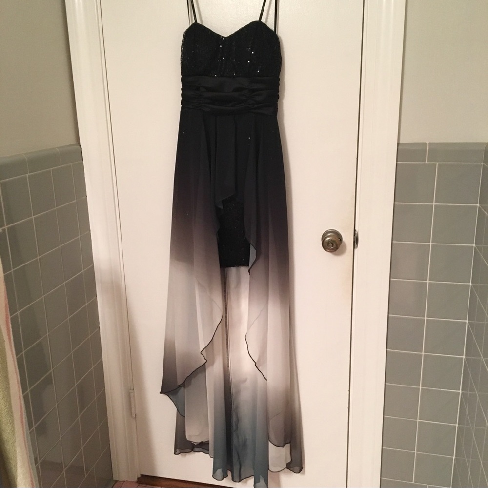 Sequined Black Formal Dress with Ombré High Low